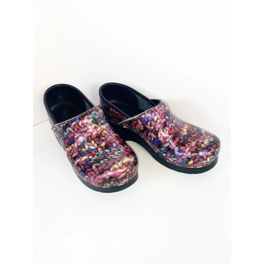 Dansko Clogs Rainbow Yarn Patent Leather Slip On Comfort Professional Shoe 38/8 - Picture 3 of 13